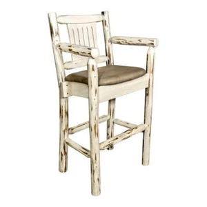 Montana Woodworks 24" Counter Height Solid Wood Captain's Barstool in Natural - Picture 1 of 3