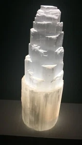 Large SELENITE TOWER Rough 10" inch Crystal Carved Healing Energy Skyscraper - Picture 1 of 15
