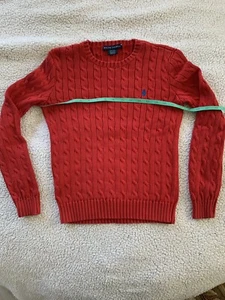 POLO RALPH LAUREN Cable Knit Crewneck Pony Sweater – for Kids – Medium - RED - Picture 1 of 6