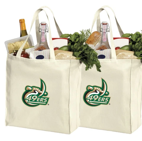 UNCC Shopping Bags UNC CHARLOTTE Grocery Bag 2 PC SET - STRONG NATURAL COTTON! Cover