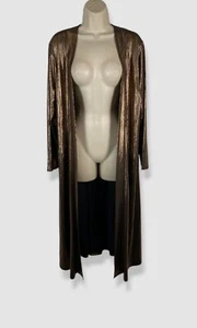 Nina Parker Women's Brown Gold Metallic Duster Kimono Jacket Plus Size 0X - Picture 1 of 2