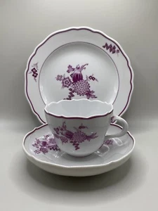 Meissen German Porcelain, Tea Cup, Saucer And Dessert Plate. Indian Pink Floral. - Picture 1 of 16