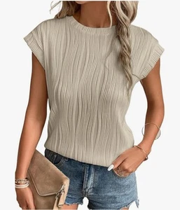 Women's Shirt Blouse Short Sleeve Basic Top Neck Soft Tops Solid Casual Small * - Picture 1 of 3