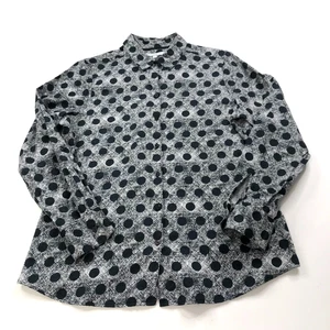 Foxcroft 8 Wrinkle Free Button Front Long Sleeve Polka Dot Collared Shirt Blue - Picture 1 of 9