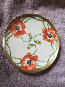 "Plato de amapolas antiguo Limoges Coronet pintado a mano 7 1/4"" artista lamour firmado" - Imagen 1 de 6