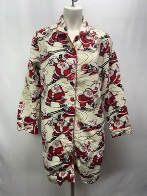 Camisa de dormir Nick & Nora Natal vintage esqui Papai Noel flanela M em excelente estado usado - Imagem 1 de 4