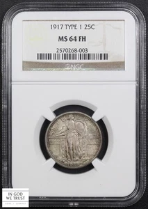 1917 Type 1 Full Head Standing Liberty Silver Quarter 25C NGC MS 64 FH - Picture 1 of 4
