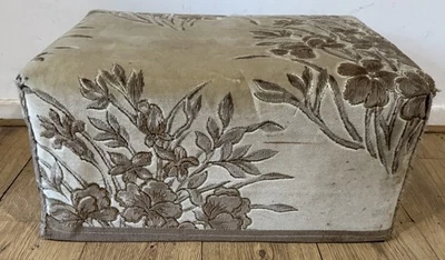 Large Lightweight Beige Cream Fabric Floral Footstool Pouffe 61cm x 42cm x 30cm - Image 1 of 4