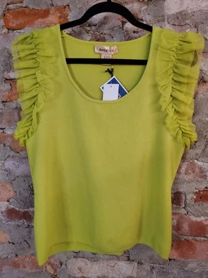 Nueva Blusa Tejida Bailey 44 Para Mujer Mangas Volantes en Verde Talla XL Top Camisa C Foto 1 de 3