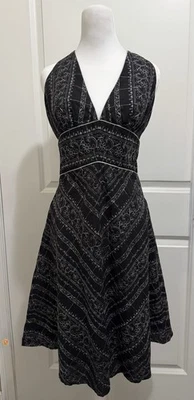 White House Black Market Embroidered Linen/Cotton Halter Dress Size 6 - Image 1 of 4