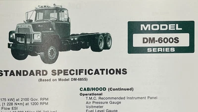 1983 MACK TRUCKS Model DM-600S Diesel 6-Wheel Tractor Specifications & Brochure - Image 1 of 3