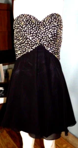 Kleines schwarzes Kleid Glitzer Strass Festzug Abschlussball Heimkehr formell Brautjungfer - Bild 1 von 8