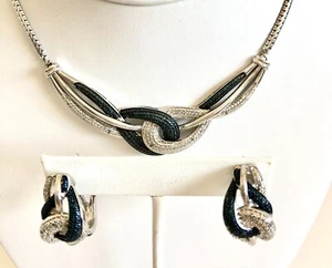 BR KRN Blueberry Blue and 30 Diamond Chips ( 1mm each ) Necklace and Earring Set - Picture 1 of 11