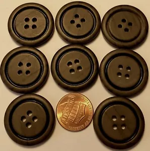 8 Large Matte Dark Brown & Black Plastic Sew-thru Coat Buttons 1" 25.4mm 10172 - Picture 1 of 1