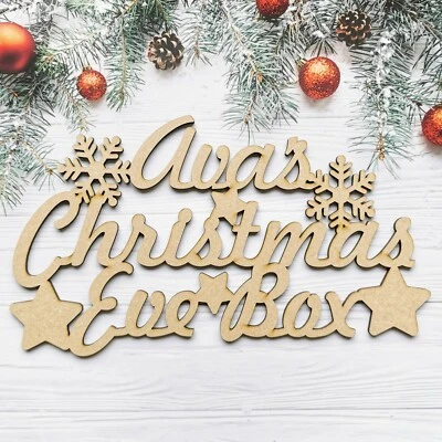FANCY CRAFT UK Personalised Christmas Eve Box Snowflake & Star Topper, Craft Sign, Plaque #T4