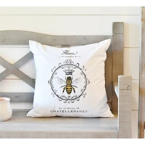 Pillow Cover, French Country, Yellow Bee, 16 inches, Indoor Outdoor - Picture 1 of 3
