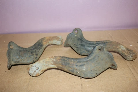 Antique Ornate Set of 3 c.1890 Cast Iron Organ Piano Stool Chair Legs Claw Feet Cover