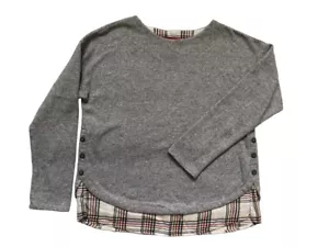 IZOD Women’s Large Gray Long Sleeve 2-Fer Sweatshirt with Plaid Underlay - Imagen 1 de 9