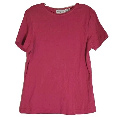 Camiseta Kathy Ireland Top Mujer Pequeña Rosa Algodón Ojales Encaje Cuello Damas S Foto 1 de 4