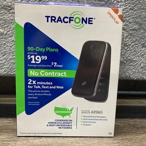 TRACFONE ALCATEL ONE TOUCH A206G FLIP PHONE - BLACK - - Picture 1 of 9