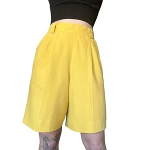 Pantalones Cortos Vintage Años 80 Deadstock Mondi Amarillo Brillante Cintura Alta Mamá 30" Cintura - Imagen 1 de 8
