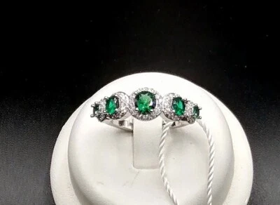 ANELLO COCKTAIL VERETTA IN ORO BIANCO 18 KT. TIT. 750 CON SMERALDI E BRILLANTI - Imagen 1 de 4