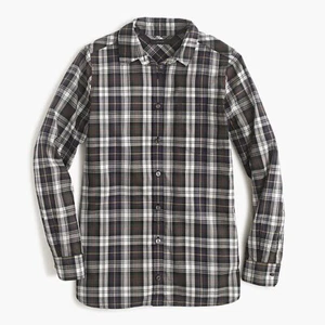 J CREW Shrunken boy shirt in forest plaid Black White Womens Size 2 XS - Picture 1 of 8
