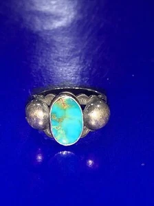 Turquoise gemstone Navajo sterling silver ring size: 5 1/2 - Picture 1 of 5