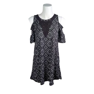 MUDD Cold Shoulder Black White Flower Stretch Girl's Dress Size 14 - Picture 1 of 7