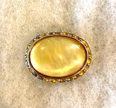 Sterling Yellow MOP Ring with Crystals Marked China 925 Size 6 1/4  -  9.1 Grams - Image 1 of 4