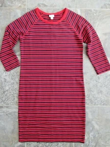 Merona Small Shirt Dress Red Navy Blue Stripe Cotton/Poly French Terry Stretch - Picture 1 of 6