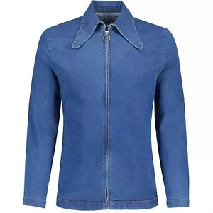 MENS RETRO MOD 60s 70s BEAGLE DAGGER COLLAR ZIP OVERSHIRT Ziggy DENIM MC1091 - Picture 1 of 15