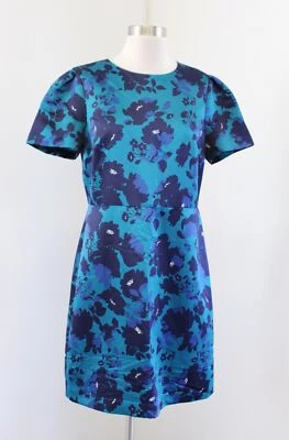 Draper James бирюзовый синий вырез цветочный структурированный платье короткий рукав оболочка Sz 10 - Изображение 1 из 4