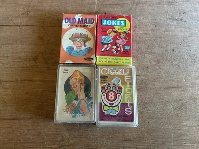 Lote de Juego de Cartas Antiguo Criada Whitman Parker Crazy Eights Chistes MALO Incompleto Foto 1 de 4