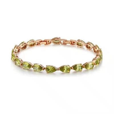 Pear Cut Natural Peridot Wedding Tennis Bracelet in 925  Silver Green Gemstone - Image 1 of 4