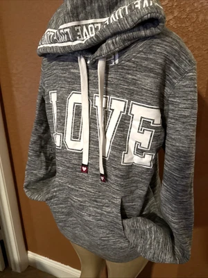 REFLEX - Pulôver com capuz cinza LOVE algodão poli - NOVO LG b5 - Imagem 1 de 4