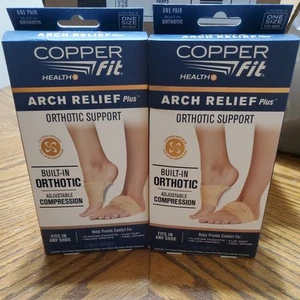 2 Pairs: Copper Fit Arch Relief Plus Built In Orthotic Support Beige Adjustable - Picture 1 of 2