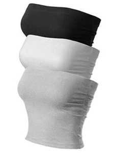 Women's 3 Pack Tube Tops Ruched Side Double Small 3pack - Black/H.grey/White - Picture 1 of 7