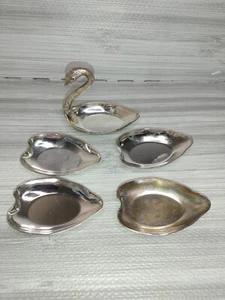 Estatuilla vintage de cisne de metal en tono plateado plato de caramelo/tuercas 6"" x 3,25"" sin marca de fabricante - Imagen 1 de 12