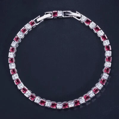 Brazalete de tenis para boda enchapado en oro de 14 k con rubí y diamantes talla princesa creado en 20 quilates Foto 1 de 4