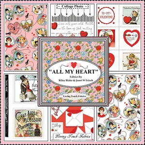 ALL MY HEART JANET WECKER FRISCH RILEY BLAKE VINTAGE VALENTINES FABRICS - Picture 1 of 10