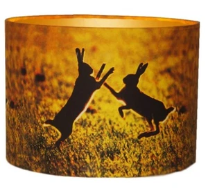 Golden Hares Lampshade 30cm Drum Lamp Shade Hares Boxing Hare - Picture 1 of 4