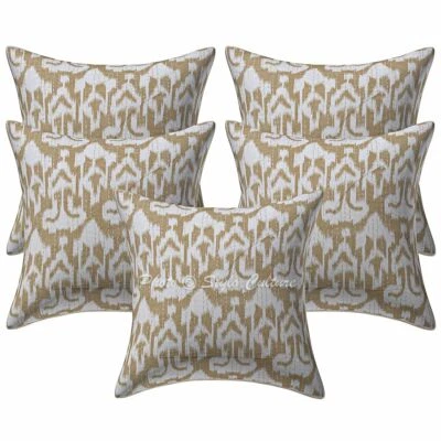 Indian Living Room Sofa Cushion Covers 40 x 40 cm Printed Kantha Cotton Set Of 5 - Image 1 of 3