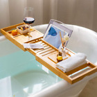 Bamboo Bathtub Caddy Tray, Bath Tub Tray with 12-In-1 Features Adjustable Bathtu