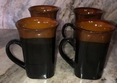 Royal Norfolk Noir / Marron Grès Café Tasses Vaisselle Cups-Set De 4-SHIP24H - Photo 1/4