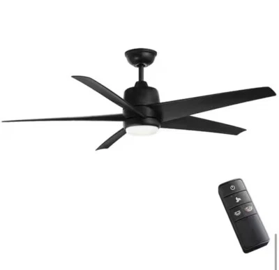 Hampton Bay Mena 54' White CCLED Indoor/Outdoor Matte Black Hugger Light Remote - Image 1 of 4