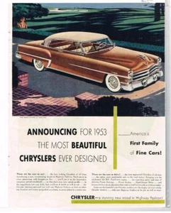 Vintage 1953 Mag Car Ad: Chrysler...Highway Fashion of Fine Cars - Picture 1 of 1