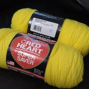 2 Red Heart Super Saver Yarn-Bright Yellow 100% Acrylic 7 OZ Each - Picture 1 of 8