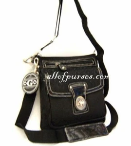 canvas signature cross-body bag messenger Designer inspired black lock pocket - Picture 1 of 3