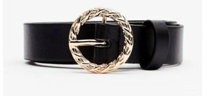 Nasty Gal Turn Things Around Faux Leather Hammered Circle Belt Black - Picture 1 of 3